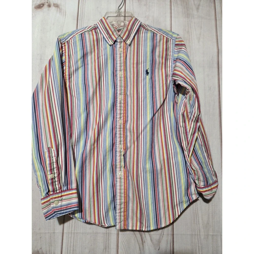 Ralph Lauren Kids Boys L 14-16 Multi Color Striped Button Down Shirt Long Sleeve